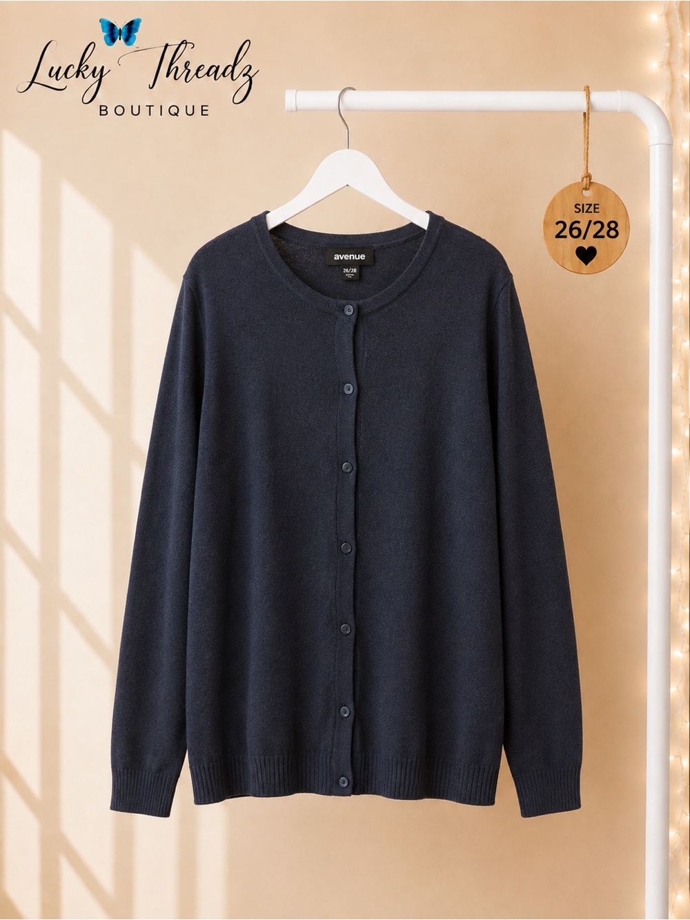 Avenue Navy Blue Button Front Cardigan Sweater Plus 26/28